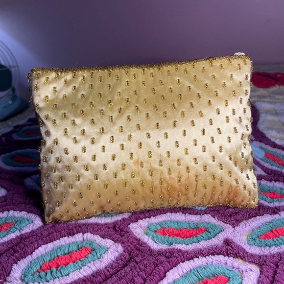 Vintage yellow magid hand bag glamour sparkle beaded design fancy pretty - Picture 11 of 12